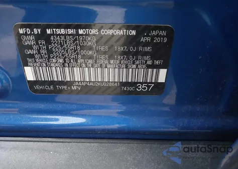 2019 Mitsubishi Outlander Sport 2.0 Se из США, поврежденный, VIN JA4AP4AU2KU028641